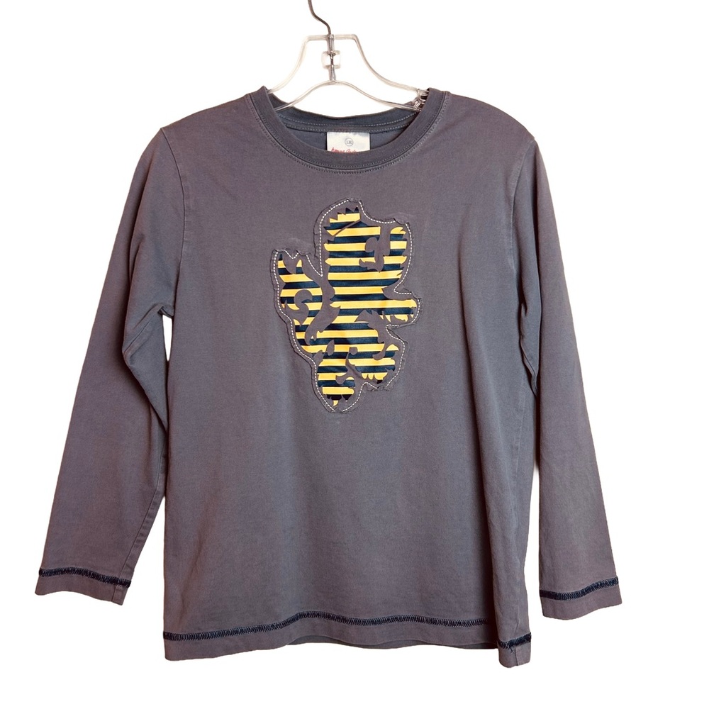 Hanna Andersson Striped Lion Applique Grey Tee Shirt Size 130